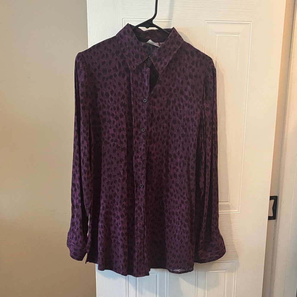 Chico's Dark Purple Animal Print Patterned Button Down Shirt
